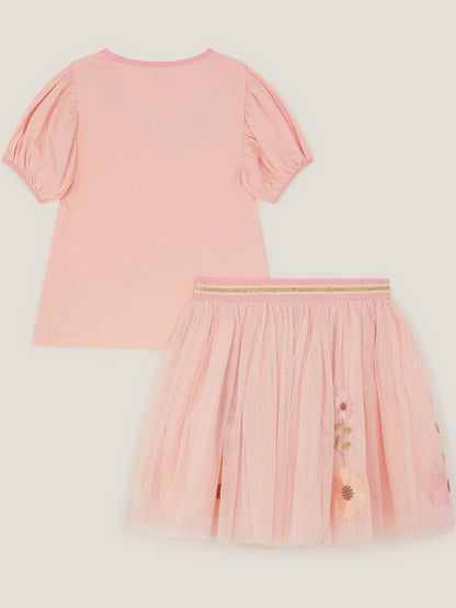 Monsoon Pink Floral Embroidered Top & Skirt Set image 3