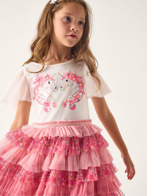Dsiney Kidz - Monsoon Pink Sequin Unicorn Ruffle Tiered Dress image 1