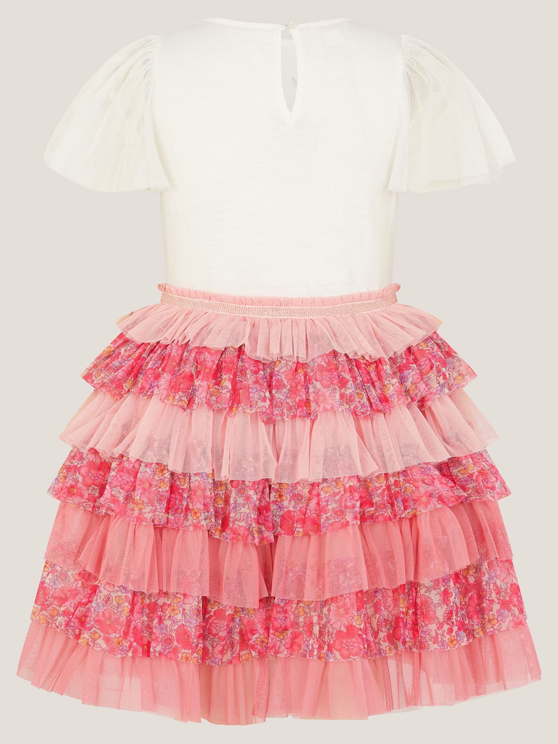 Monsoon Pink Sequin Unicorn Ruffle Tiered Dress image 3