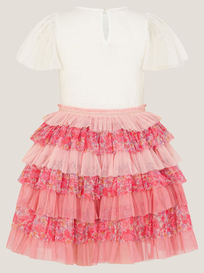 Monsoon Pink Sequin Unicorn Ruffle Tiered Dress image 3