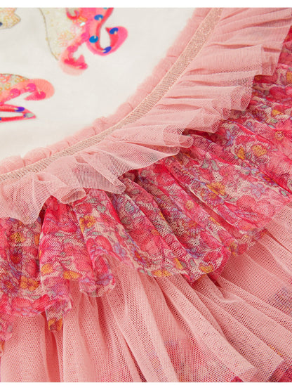 Monsoon Pink Sequin Unicorn Ruffle Tiered Dress image 4