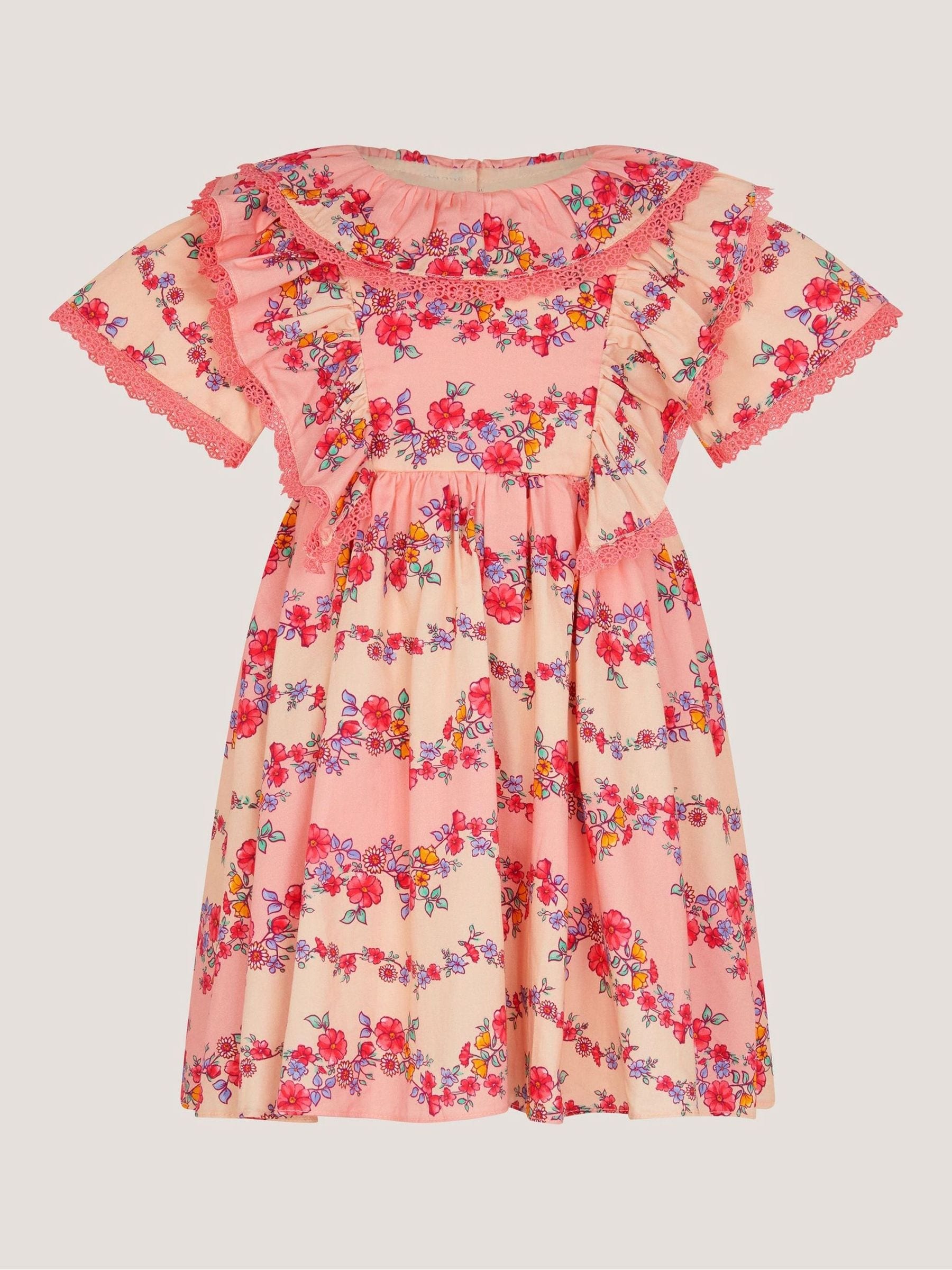 Monsoon Pink Baby Floral Lace Trim Frill Dress image 1