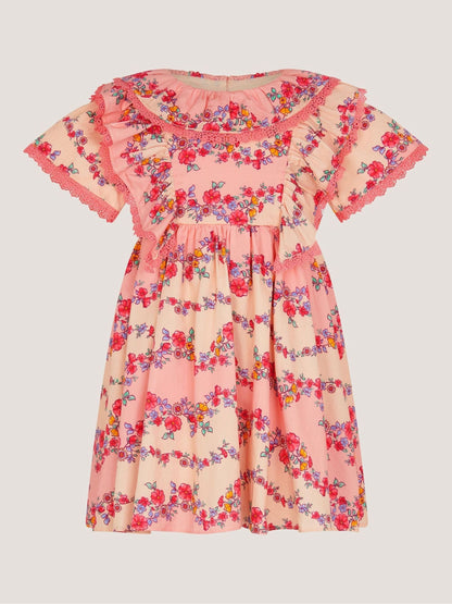 Monsoon Pink Baby Floral Lace Trim Frill Dress image 1
