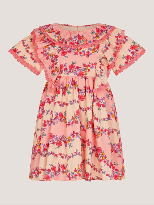 Monsoon Pink Baby Floral Lace Trim Frill Dress image 1