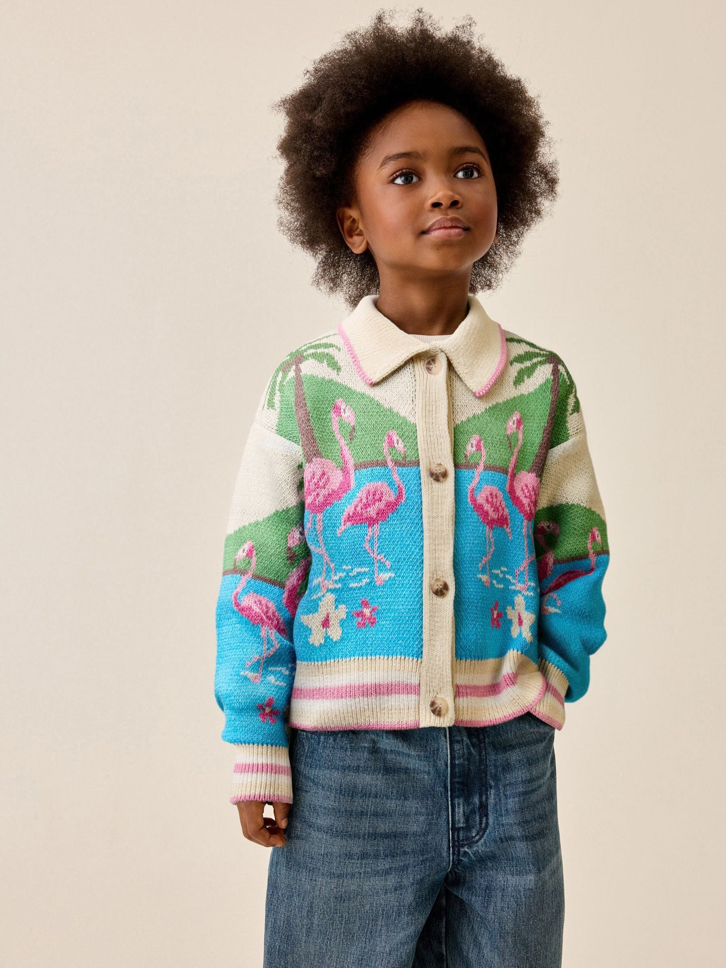 Dsiney Kidz - Flamingo Printed Collared Cardigan (3-16yrs) image 1