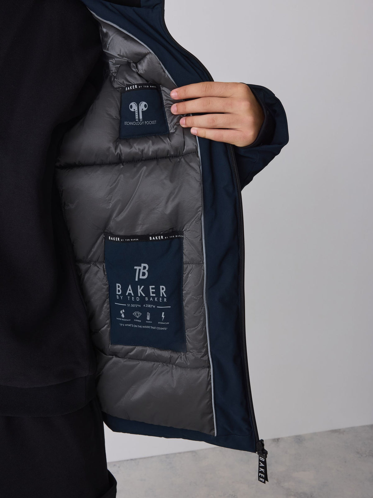 Baker by Ted Baker Navy Shower Resistant Parka Coat - image 5