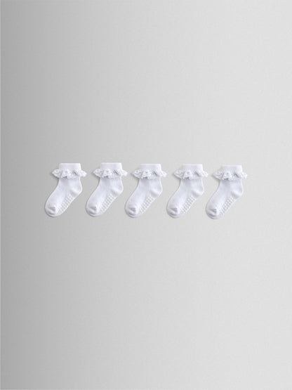JoJo Maman Bébé Pure White 5-Pack Frill Socks image 1