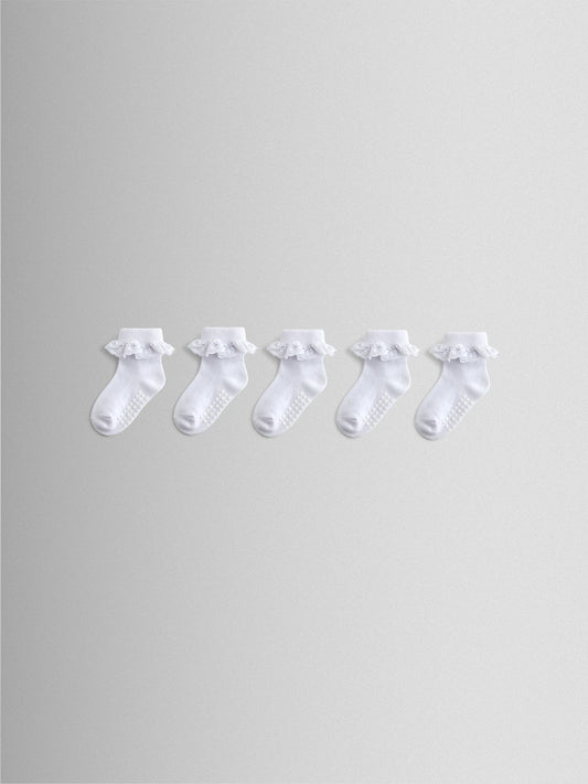 JoJo Maman Bébé Pure White 5-Pack Frill Socks image 1