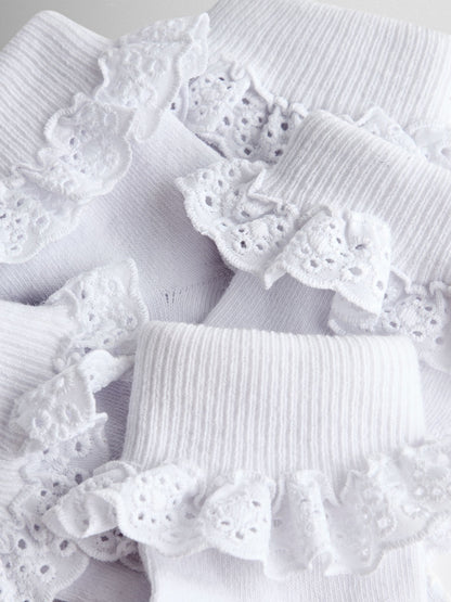 JoJo Maman Bébé Pure White 5-Pack Frill Socks image 4