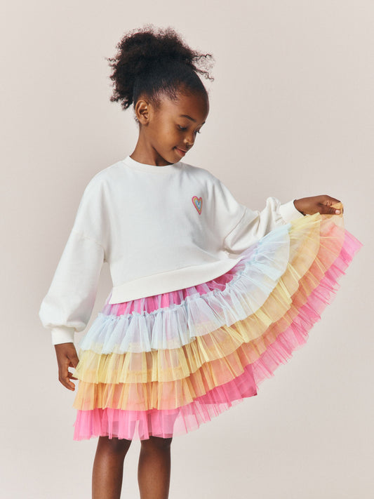 Dsiney Kidz - Little Bird by Jools Oliver Rainbow Heart Sweat & Tulle Tutu Dress image 1