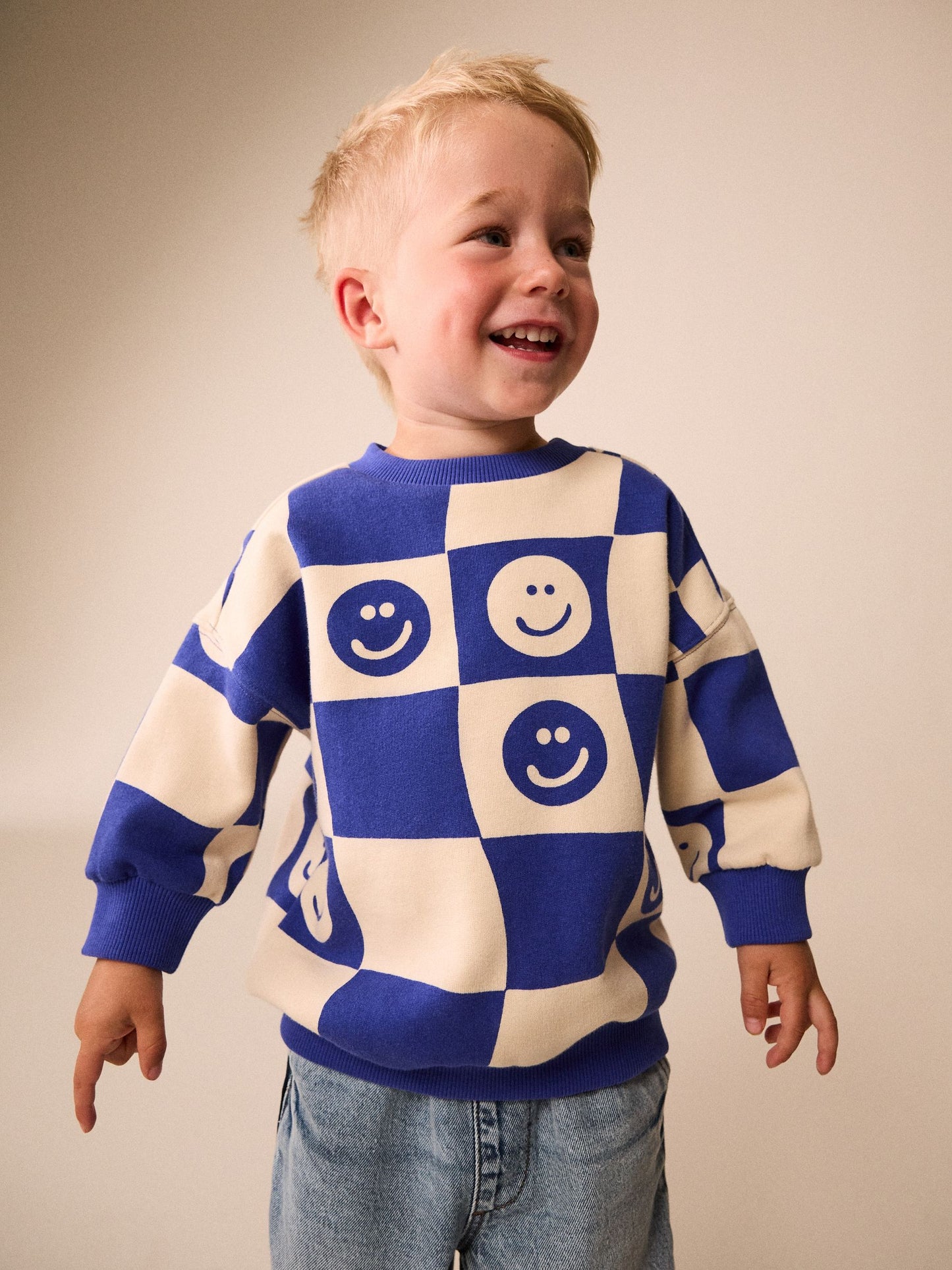 Dsiney Kidz - Blue Checkerboard All Over Printed Crew Neck Sweat Top (3mths-7yrs) image 1