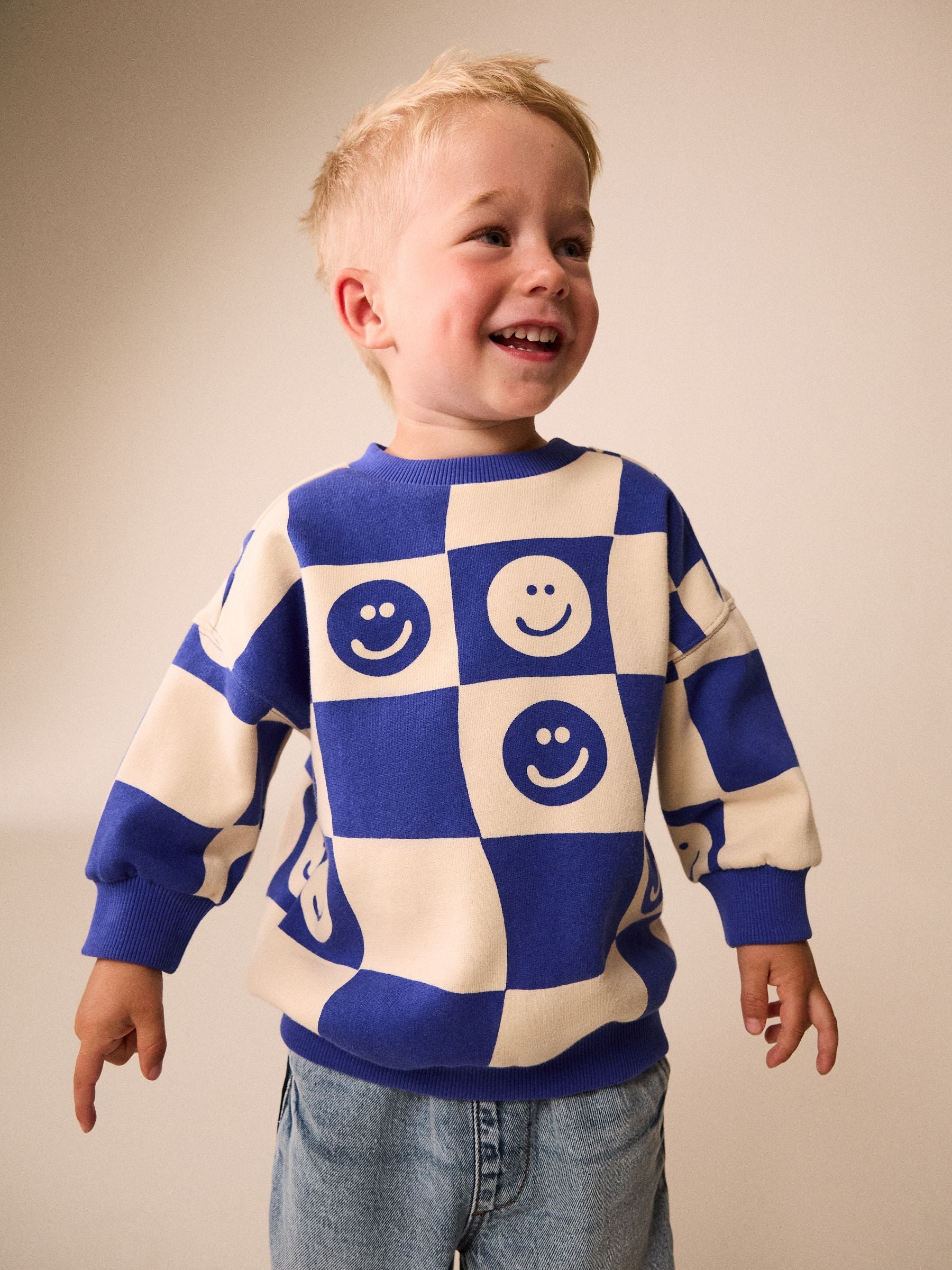 Dsiney Kidz - Blue Checkerboard All Over Printed Crew Neck Sweat Top (3mths-7yrs) image 1