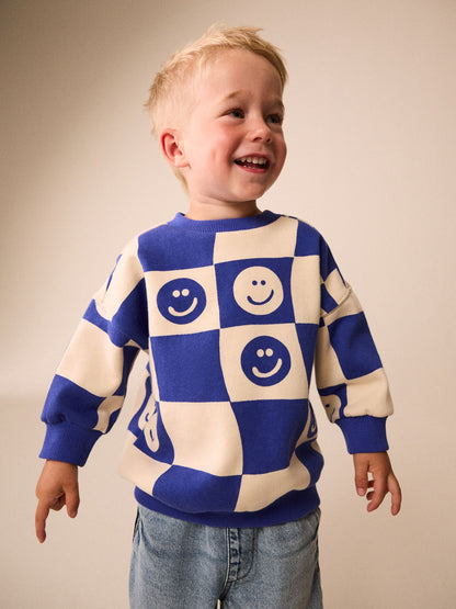 Dsiney Kidz - Blue Checkerboard All Over Printed Crew Neck Sweat Top (3mths-7yrs) image 1