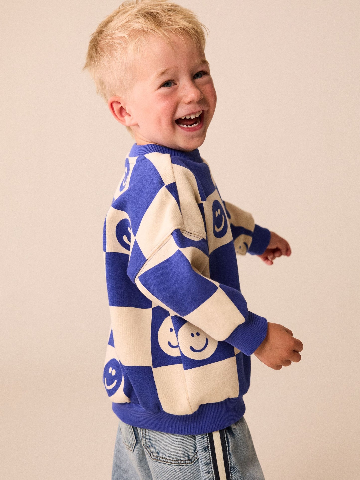 Dsiney Kidz - Blue Checkerboard All Over Printed Crew Neck Sweat Top (3mths-7yrs) image 2