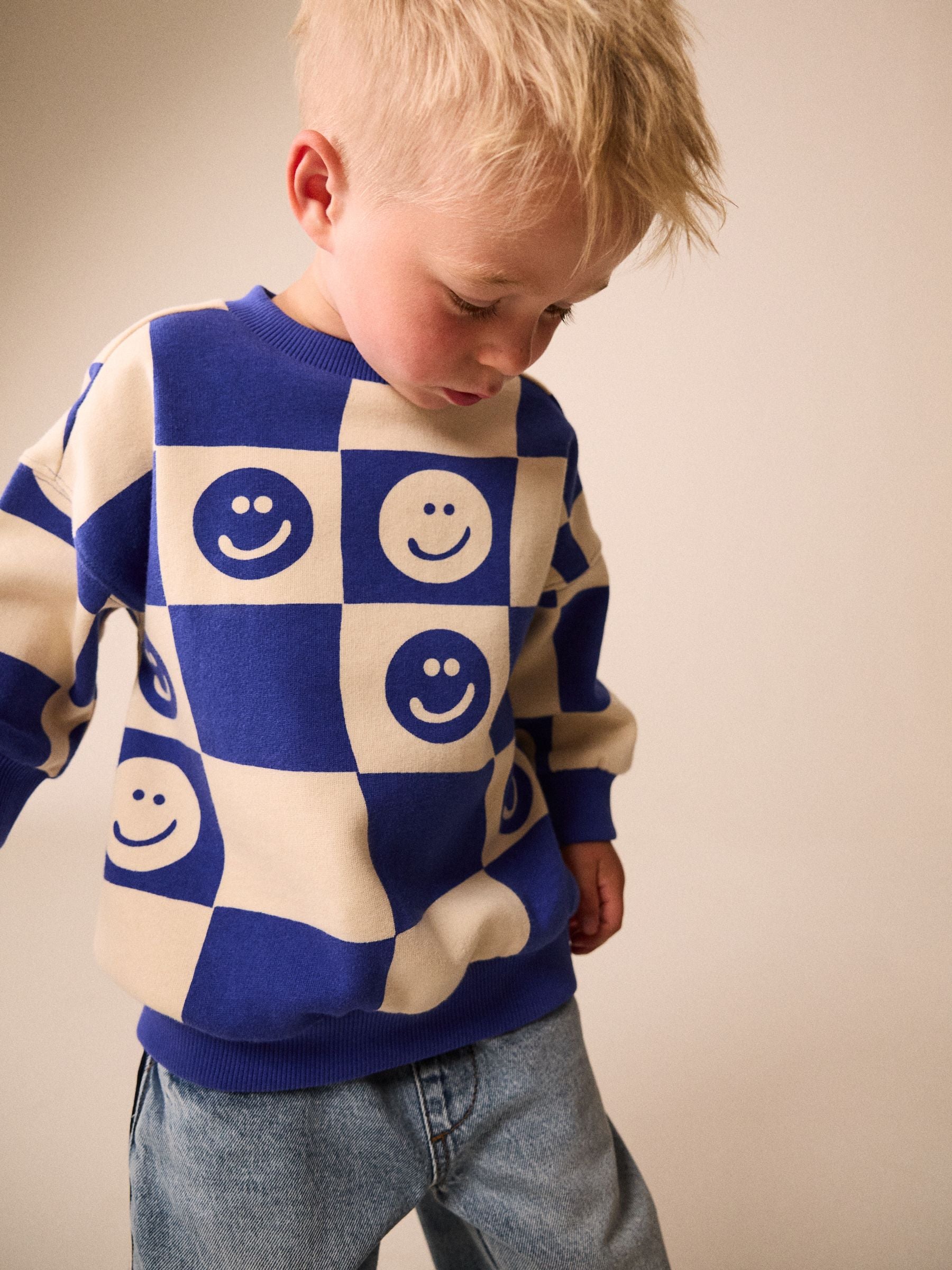 Dsiney Kidz - Blue Checkerboard All Over Printed Crew Neck Sweat Top (3mths-7yrs) image 3