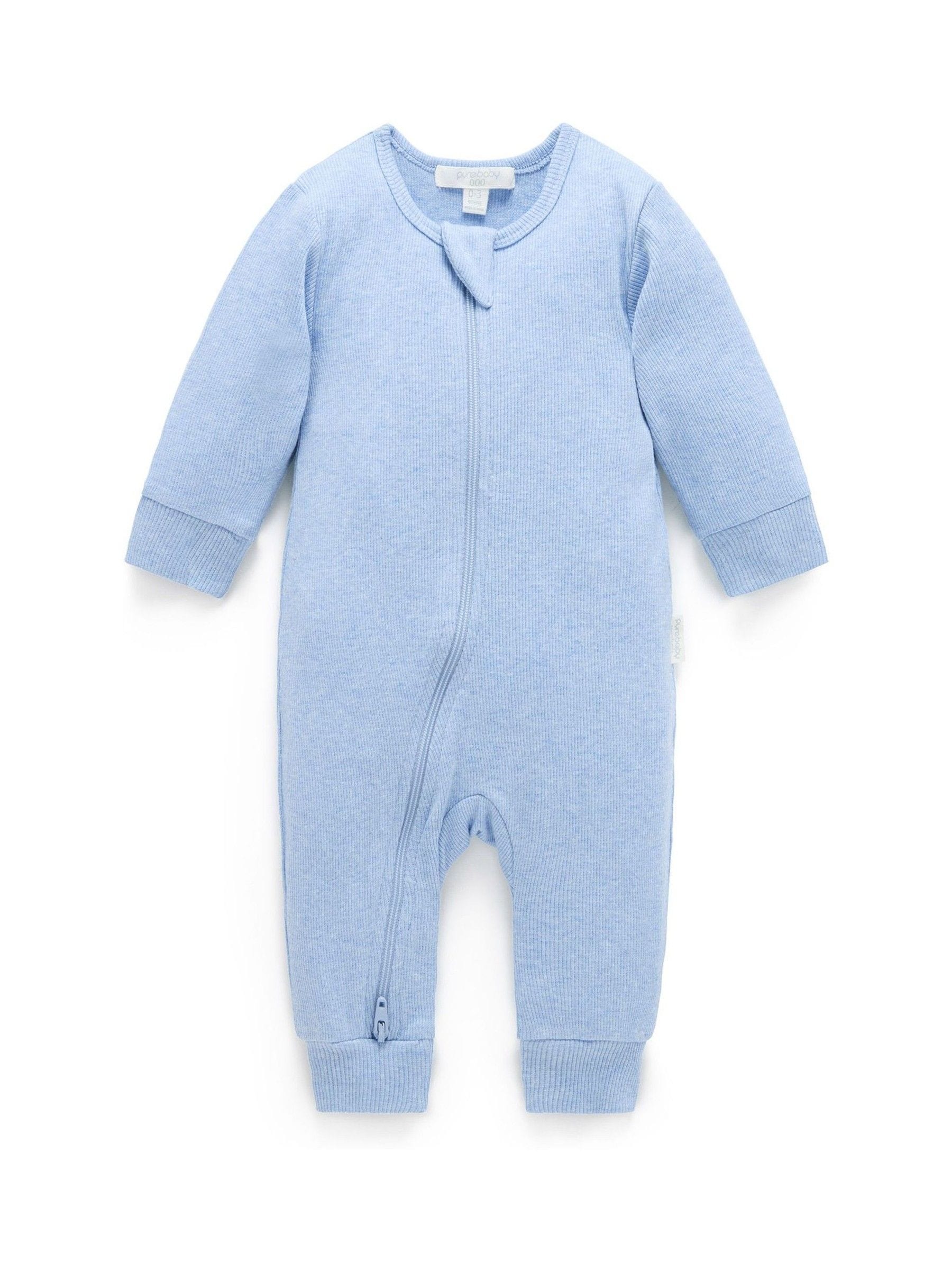 Purebaby Blue Ribbed Zip Sleepsuit image 1