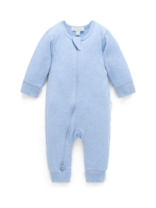 Purebaby Blue Ribbed Zip Sleepsuit image 1