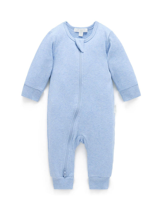 Purebaby Blue Ribbed Zip Sleepsuit image 1