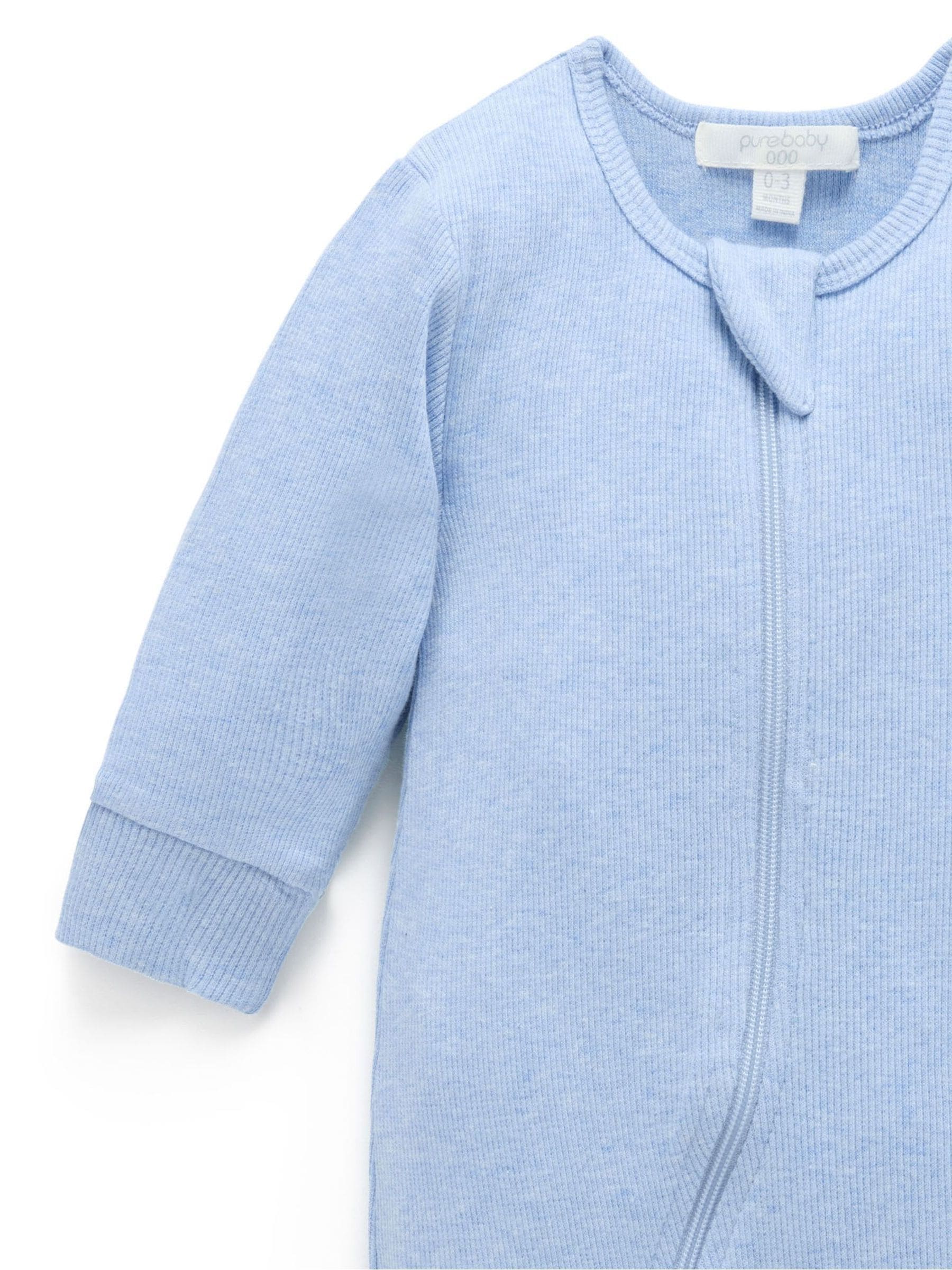 Purebaby Blue Ribbed Zip Sleepsuit image 4