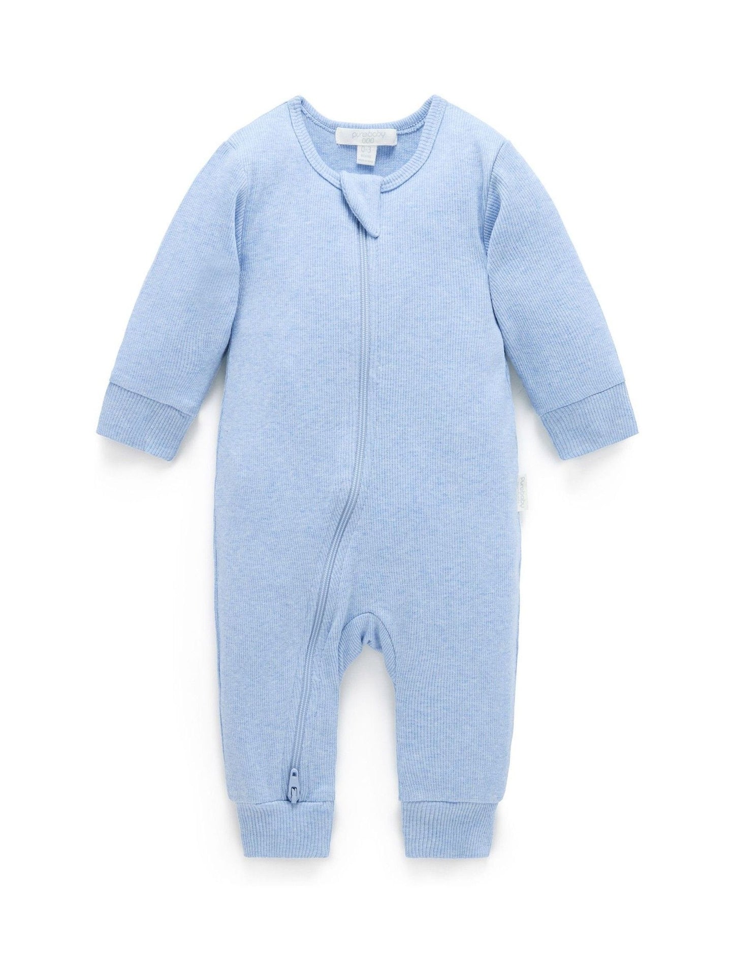 Purebaby Blue Ribbed Zip Sleepsuit image 1
