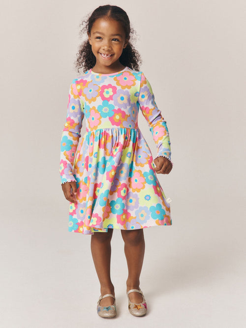 Dsiney Kidz - Little Bird by Jools Oliver Pink Rainbow Floral Ribbed Jersey Dress image 1