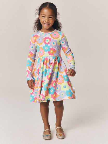 Dsiney Kidz - Little Bird by Jools Oliver Pink Rainbow Floral Ribbed Jersey Dress image 1