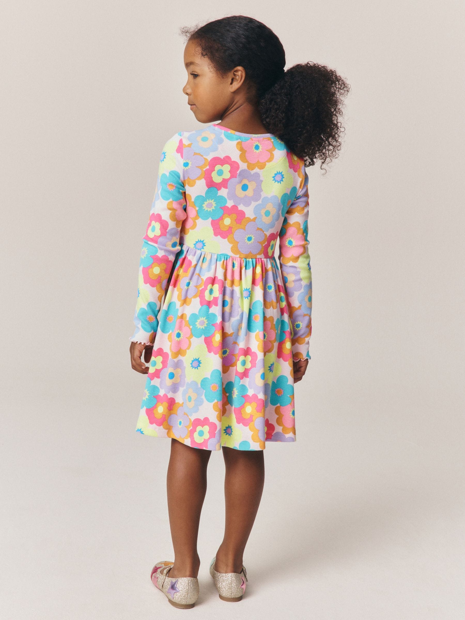 Dsiney Kidz - Little Bird by Jools Oliver Pink Rainbow Floral Ribbed Jersey Dress image 3