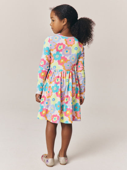 Dsiney Kidz - Little Bird by Jools Oliver Pink Rainbow Floral Ribbed Jersey Dress image 3