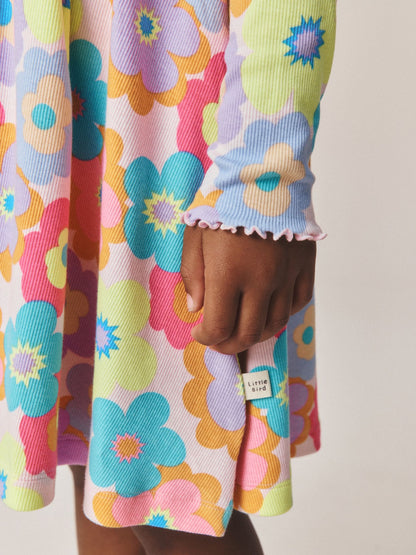 Dsiney Kidz - Little Bird by Jools Oliver Pink Rainbow Floral Ribbed Jersey Dress image 4