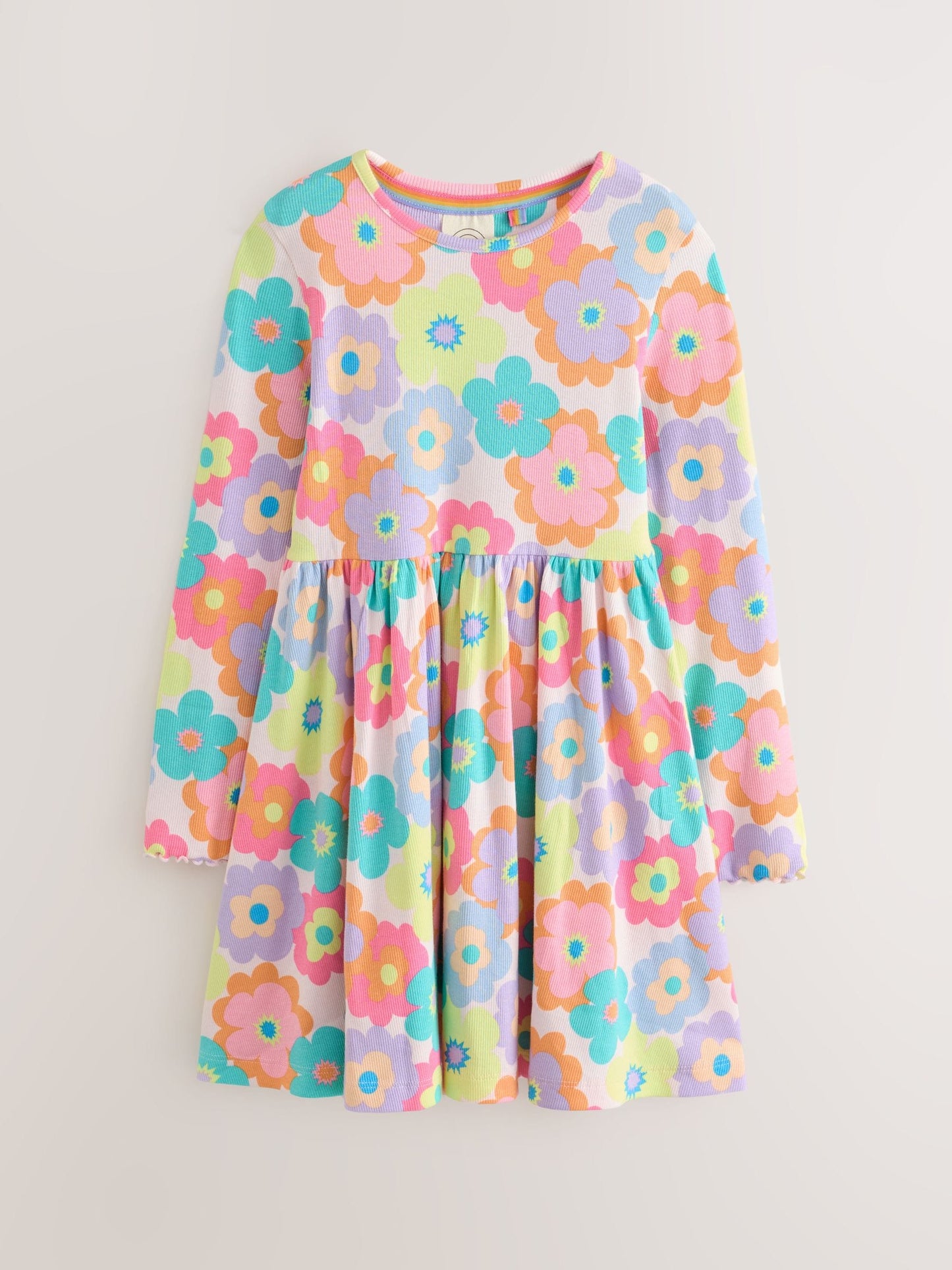 Dsiney Kidz - Little Bird by Jools Oliver Pink Rainbow Floral Ribbed Jersey Dress image 5