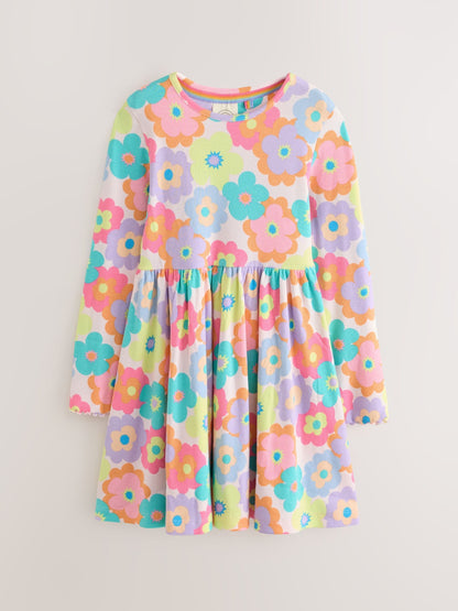 Dsiney Kidz - Little Bird by Jools Oliver Pink Rainbow Floral Ribbed Jersey Dress image 5
