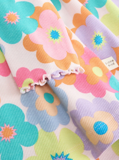 Dsiney Kidz - Little Bird by Jools Oliver Pink Rainbow Floral Ribbed Jersey Dress image 8