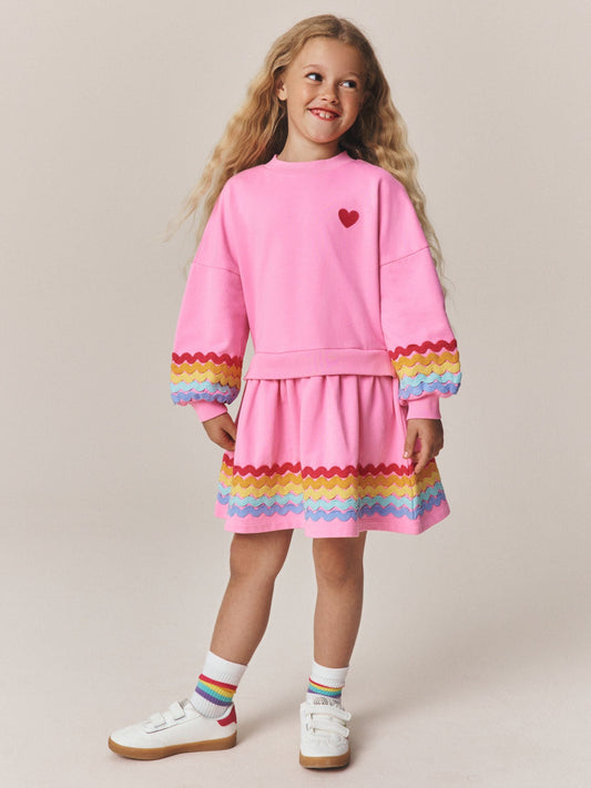 Dsiney Kidz - Little Bird by Jools Oliver Pink & Rainbow Ric Rac Sweat Dress image 1
