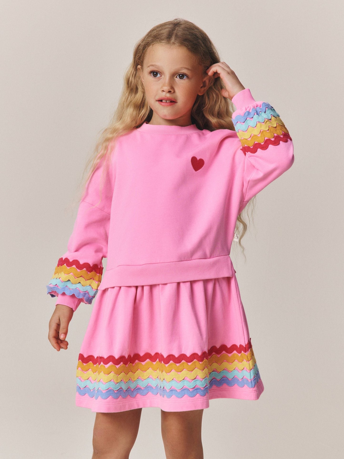 Dsiney Kidz - Little Bird by Jools Oliver Pink & Rainbow Ric Rac Sweat Dress image 2