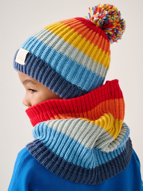 Dsiney Kidz - Little Bird by Jools Oliver Multi Rainbow Stripe Knitted Hat With Mittens/Gloves and Snood Set image 1