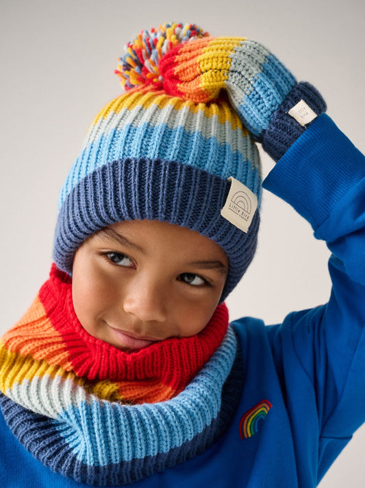 Dsiney Kidz - Little Bird by Jools Oliver Multi Rainbow Stripe Knitted Hat With Mittens/Gloves and Snood Set image 2