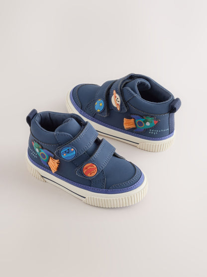 Navy Planets Standard Fit (F) Hi-Top Touch Fastening Trainers image 1