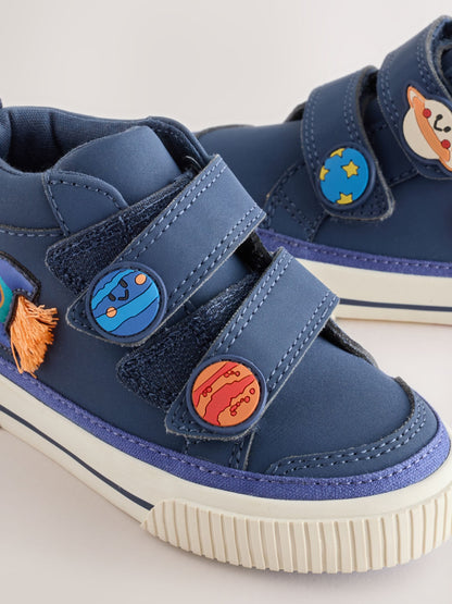 Navy Planets Standard Fit (F) Hi-Top Touch Fastening Trainers image 2