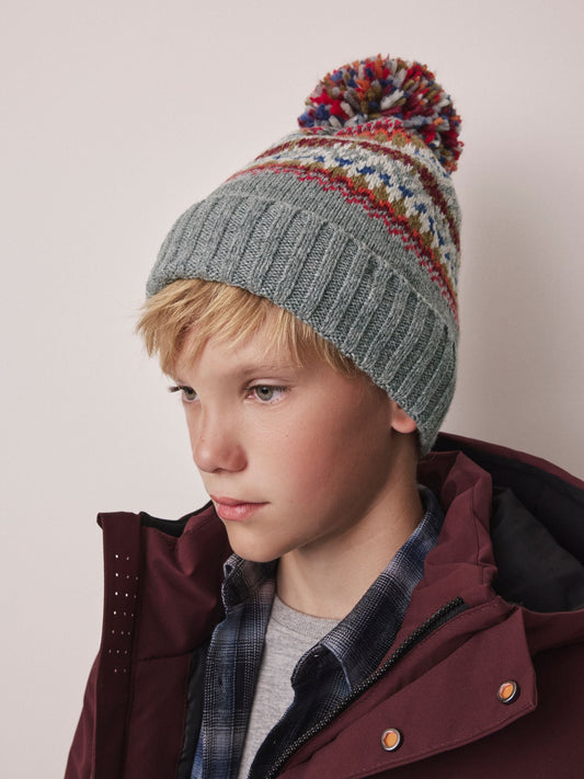 Dsiney Kidz - Grey Fairisle Embroidered Pom Beanie (3mths-16yrs) image 1