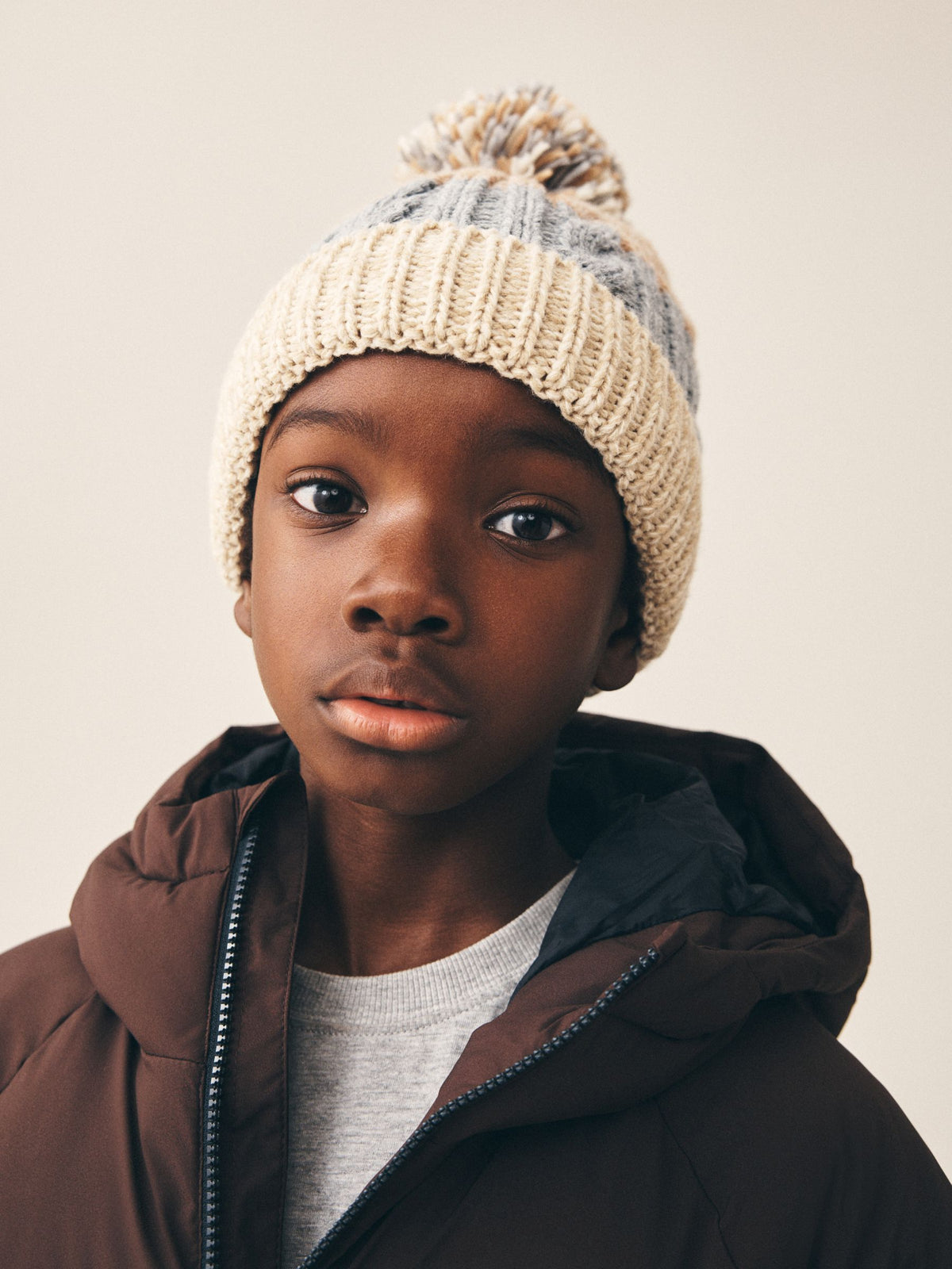 Stone Stripe Knitted Pom Beanie (1-16yrs) - image 2