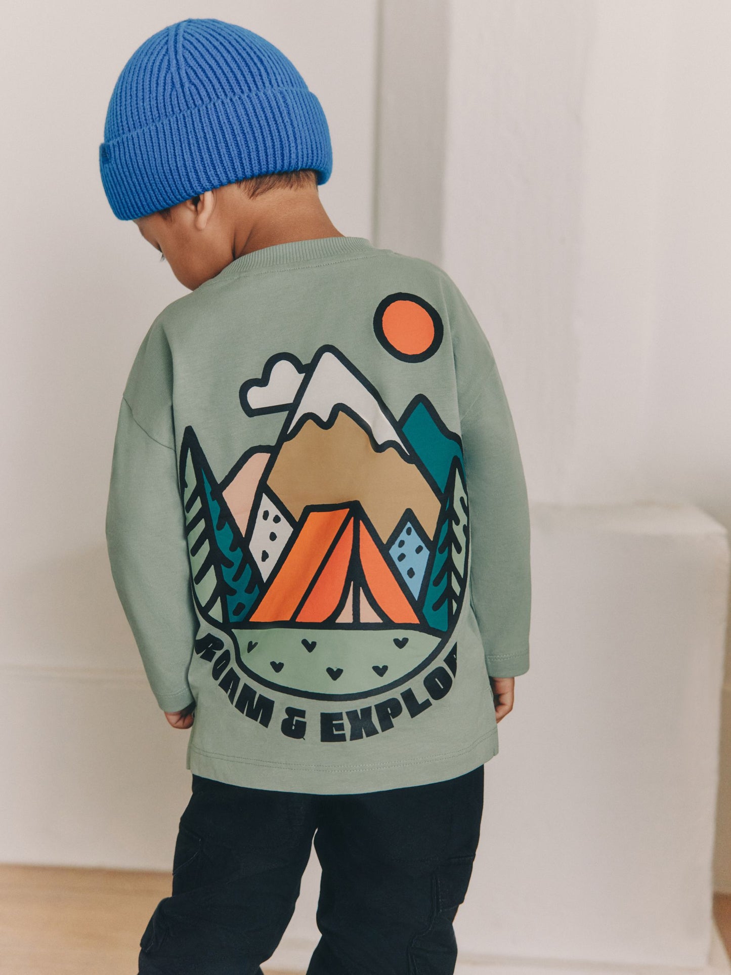 Dsiney Kidz - Sage Green Roam and Explore Long Sleeve Back Graphic T-Shirt (3mths-10yrs) image 1