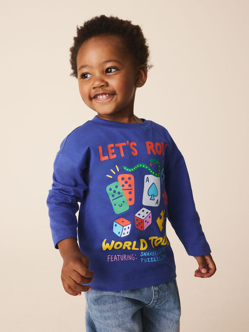 Dsiney Kidz - Cobalt Blue Let's Roll Games Long Sleeve Graphic T-Shirt (3mths-7yrs) image 1