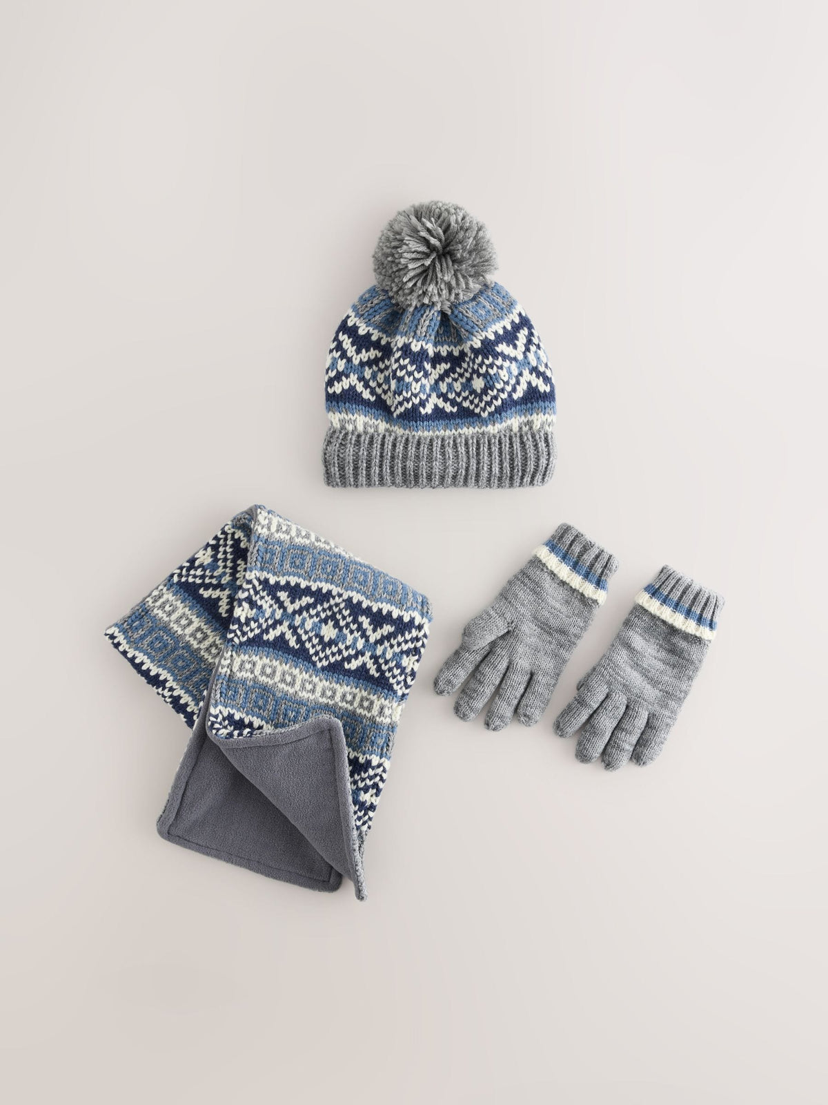 Blue/Grey Cable Beanie Scarf and Gloves Set (3-16yrs) - image 1