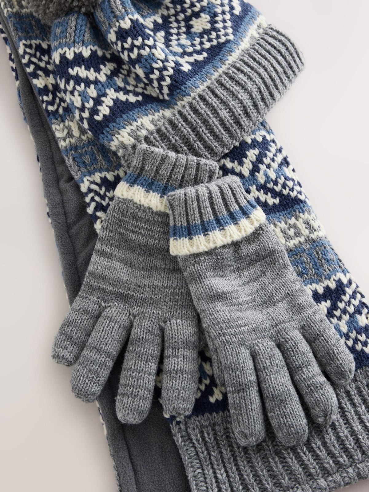 Blue/Grey Cable Beanie Scarf and Gloves Set (3-16yrs) - image 2