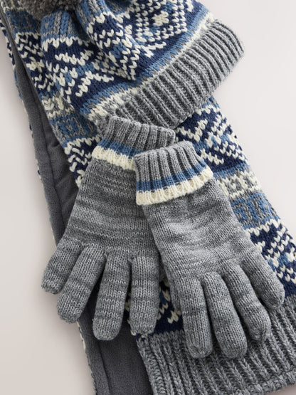 Blue/Grey Cable Beanie Scarf and Gloves Set (3-16yrs) - image 2