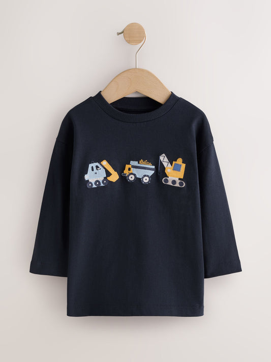 Dsiney Kidz - Navy Digger Embroidery Long Sleeve Graphic T-Shirts 3 Pack (3mths-7yrs) image 2