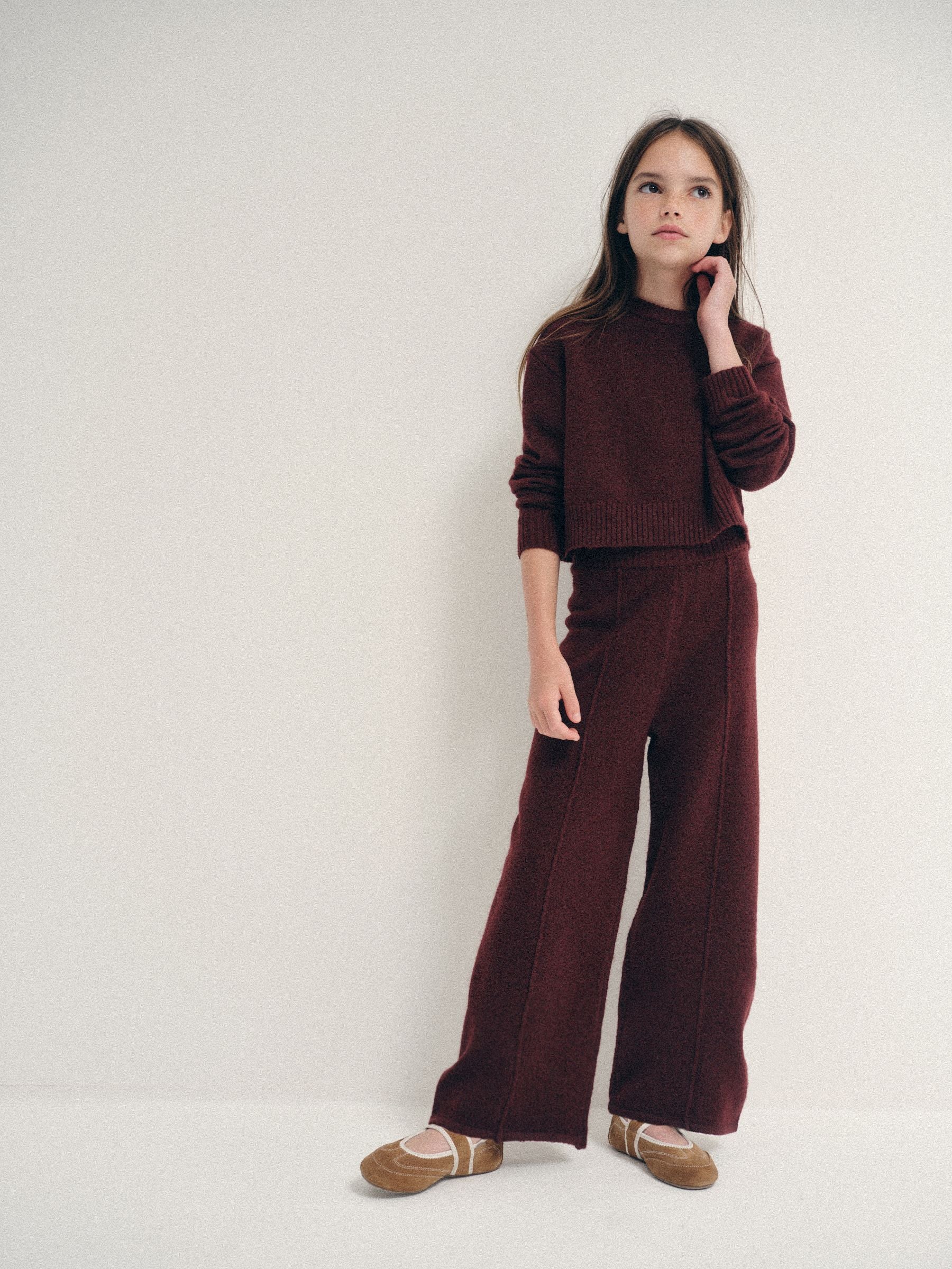 Dsiney Kidz - The Set Knitted Long Sleeve Top and Wide Leg Joggers Set Berry Red image 1
