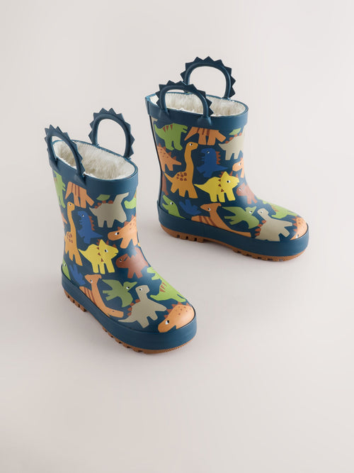 Dsiney Kidz - Navy Dinosaur Warm Lined Handle Wellies image 1