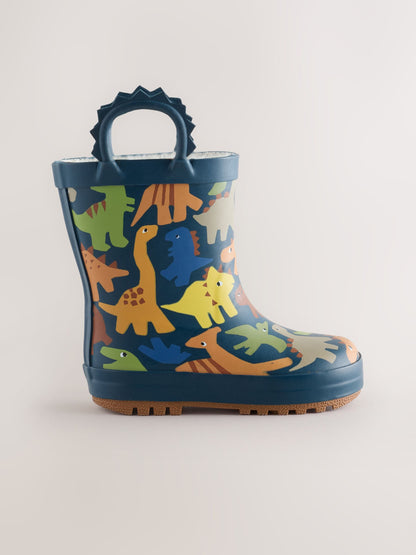 Dsiney Kidz - Navy Dinosaur Warm Lined Handle Wellies image 2