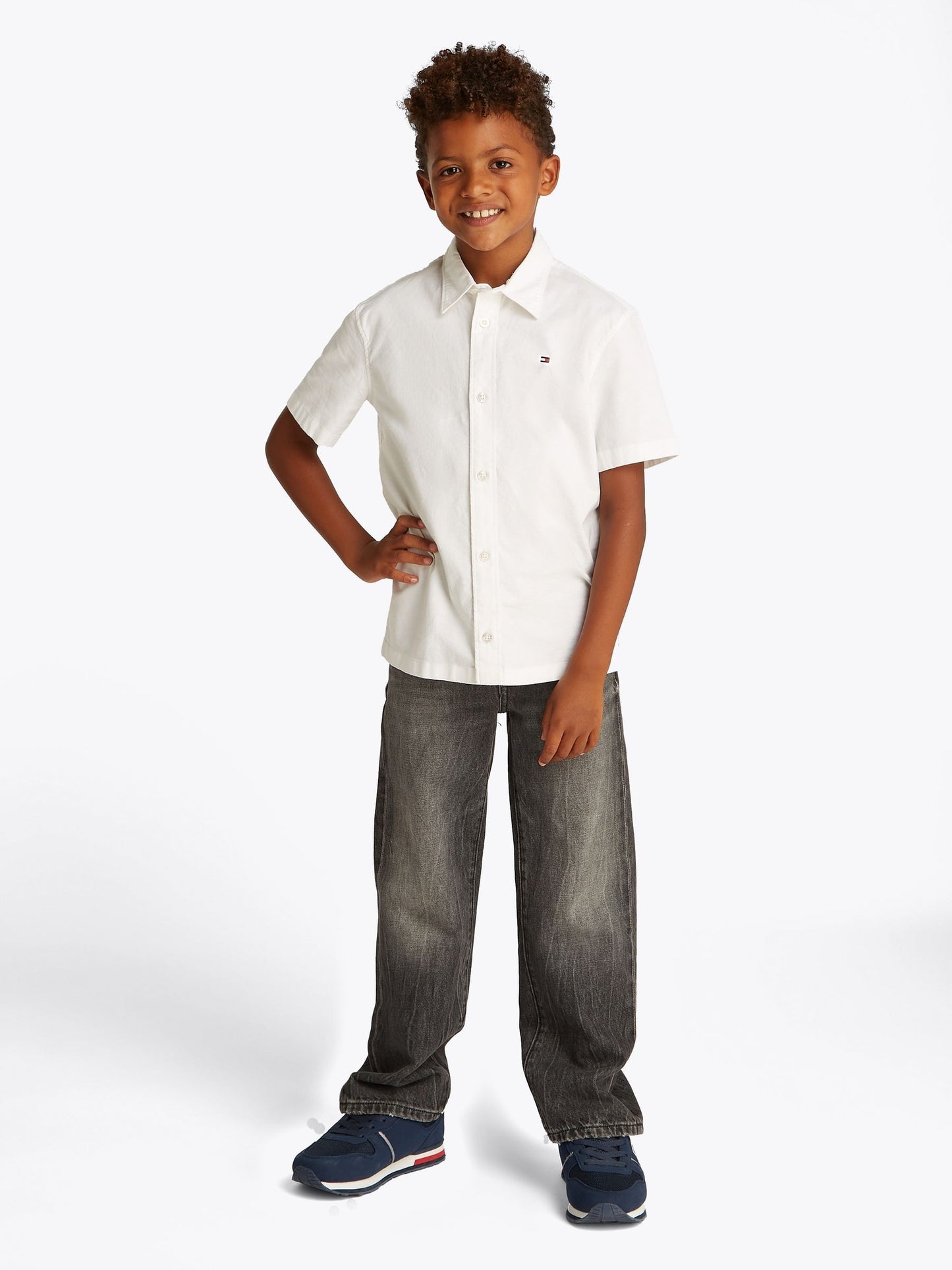 Dsiney Kidz - Tommy Hilfiger White Essential Flag Embroidery Short Sleeve Oxford Shirt image 1